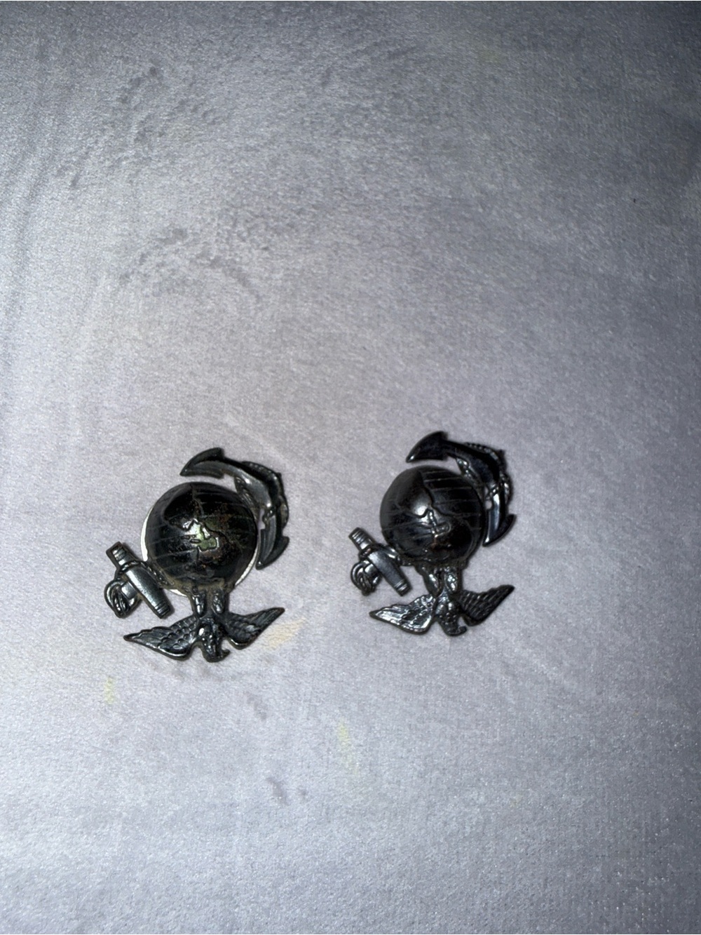 Vintage Military EGA Globe & Eagle Collar Device Pair in Dark Metal